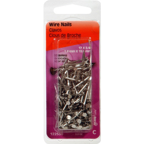 HILLMAN 122530 Wire Nail, 3/4 in L, Steel, Stainless Steel, Flat Head, Smooth Shank, Silver, 2 oz