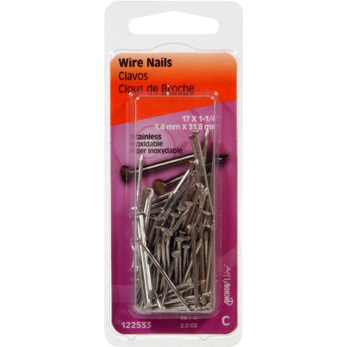 HILLMAN 122533 Wire Nail, 1-1/4 in L, Steel, Stainless Steel, Flat Head, Smooth Shank, 2 oz