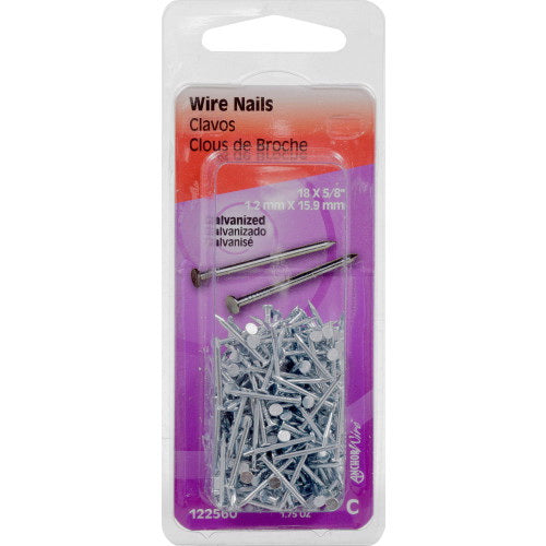 HILLMAN 122560 Wire Nail, 5/8 in L, Steel, Galvanized, Flat Head, Smooth Shank, 1.75 oz