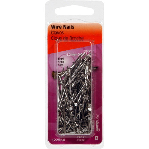 HILLMAN 122554 Wire Nail, 1 in L, Steel, Bright, Flat Head, Smooth Shank, 2 oz