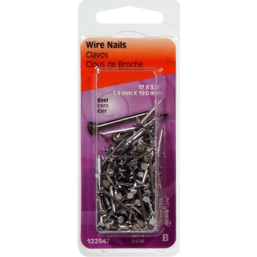 HILLMAN 122547 Wire Nail, 3/4 in L, Steel, Bright, Flat Head, Smooth Shank, 2 oz