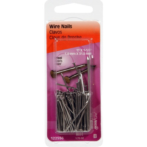 HILLMAN 122556 Wire Nail, 1-1/4 in L, Steel, Bright, Flat Head, Smooth Shank, 1.75 oz