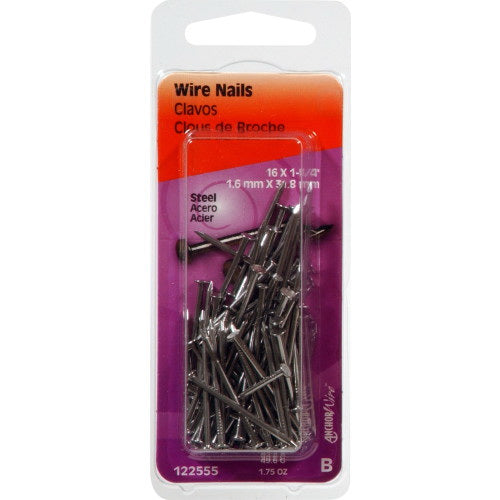 HILLMAN 122555 Wire Nail, 1-1/4 in L, Steel, Bright, Flat Head, Smooth Shank, 1.75 oz