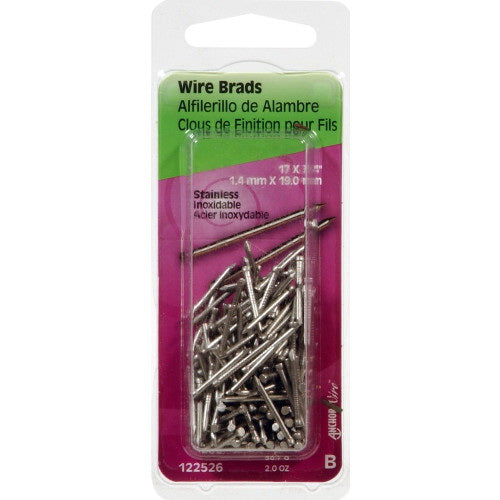 HILLMAN 122526 Wire Brad, 3/4 in L, Steel, Stainless Steel, Brad Head, Thin Shank, 2 oz