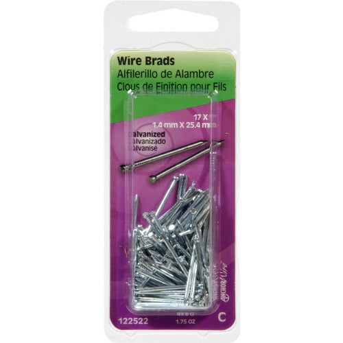 HILLMAN 122522 Wire Brad, 1 in L, Steel, Galvanized, Brad Head, Thin Shank, 1.75 oz