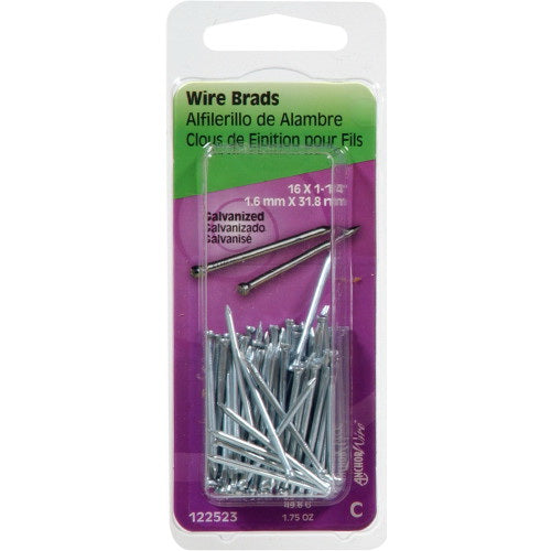 HILLMAN 122523 Wire Brad, 1-1/4 in L, Steel, Galvanized, Brad Head, Thin Shank, 1.75 oz