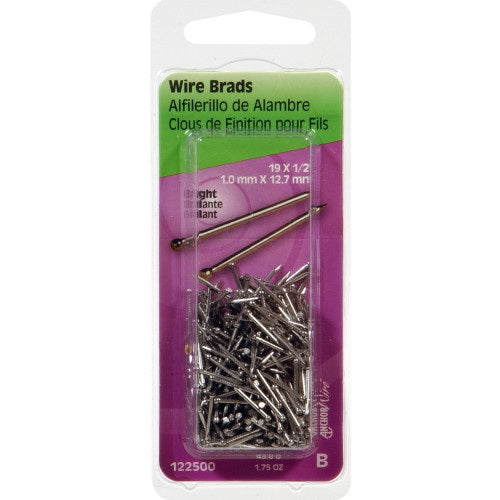 HILLMAN 122500 Wire Brad, 1/2 in L, Steel, Bright, Brad Head, Thin Shank, 2 oz