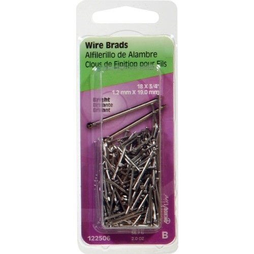 HILLMAN 122506 Wire Brad, 3/4 in L, Steel, Bright, Brad Head, Thin Shank, 2 oz