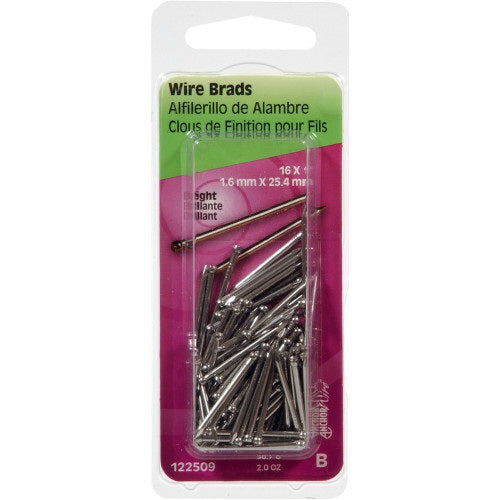 HILLMAN 122509 Wire Brad, 1 in L, Steel, Bright, Brad Head, Thin Shank, 2 oz