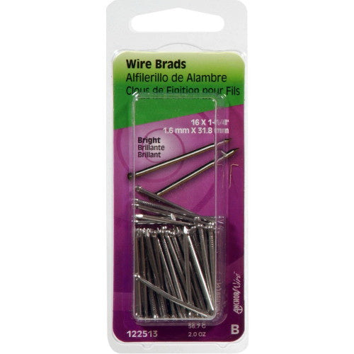 HILLMAN 122513 Wire Brad, 1-1/4 in L, Steel, Bright, Brad Head, Thin Shank, 1.75 oz