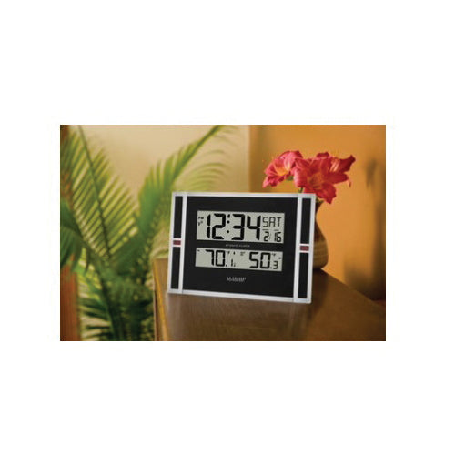 La Crosse 513-149 Clock, Square, Black Frame, Plastic Clock Face, Digital