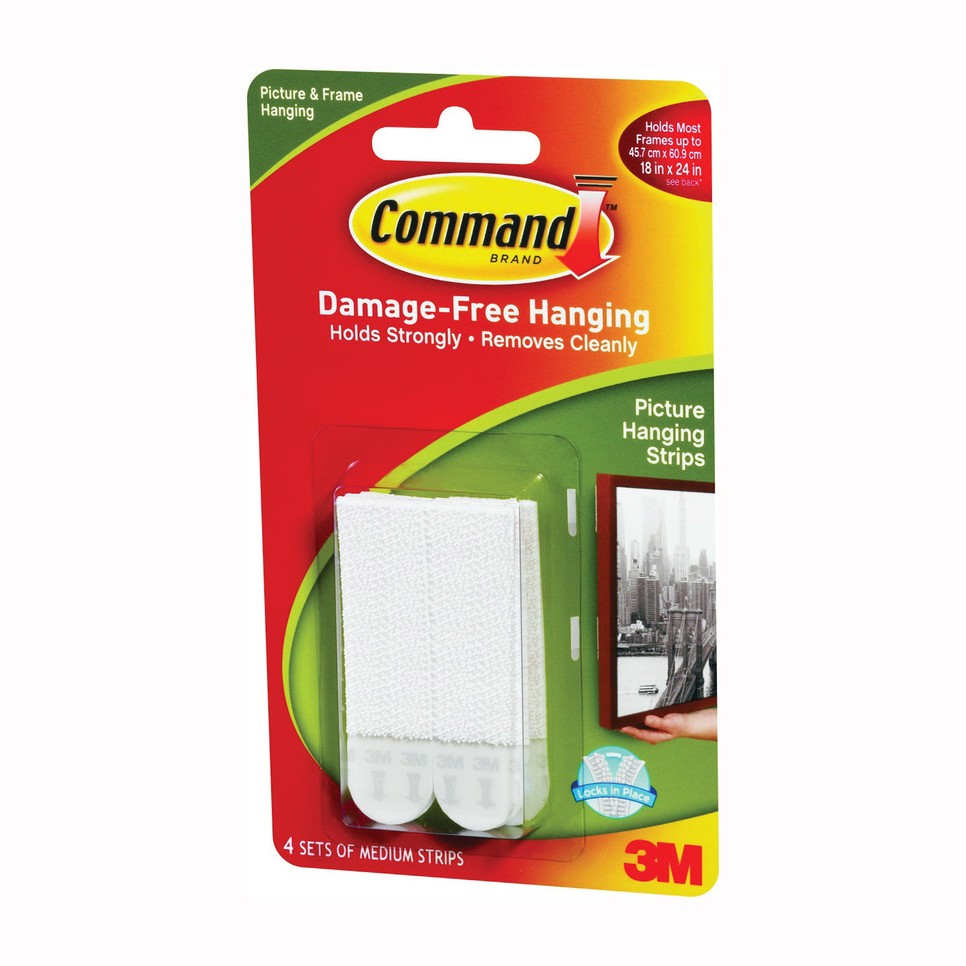 Command 17201-4PK Picture Hanging Strip, 3 lb/set, Foam, White
