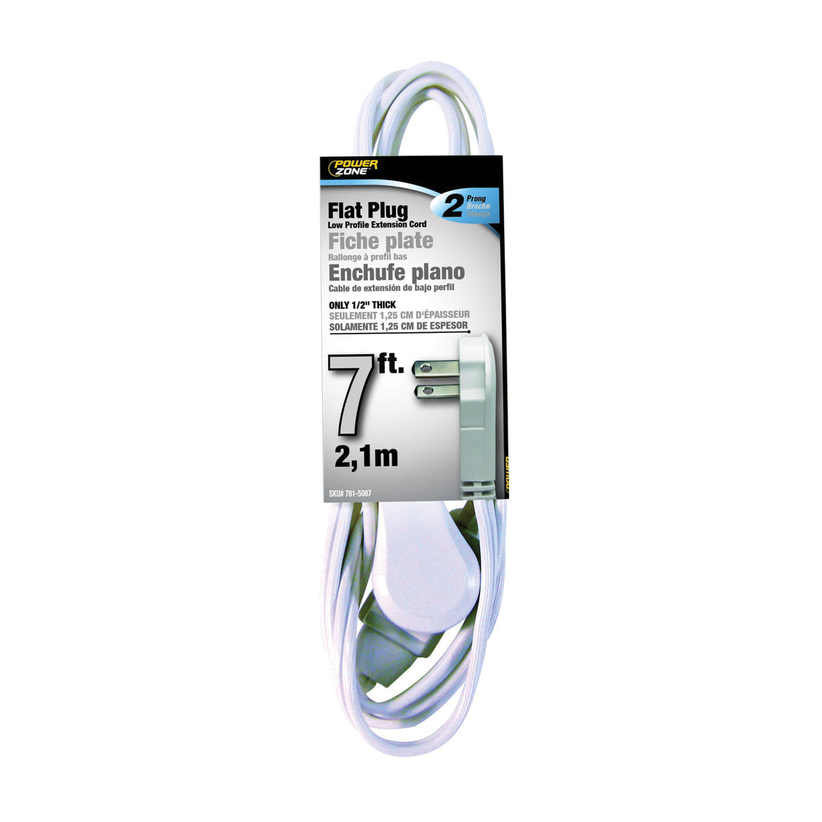 PowerZone OR920607 Extension Cord, 16 AWG Cable, 7 ft L, 13 A, 125 V, White