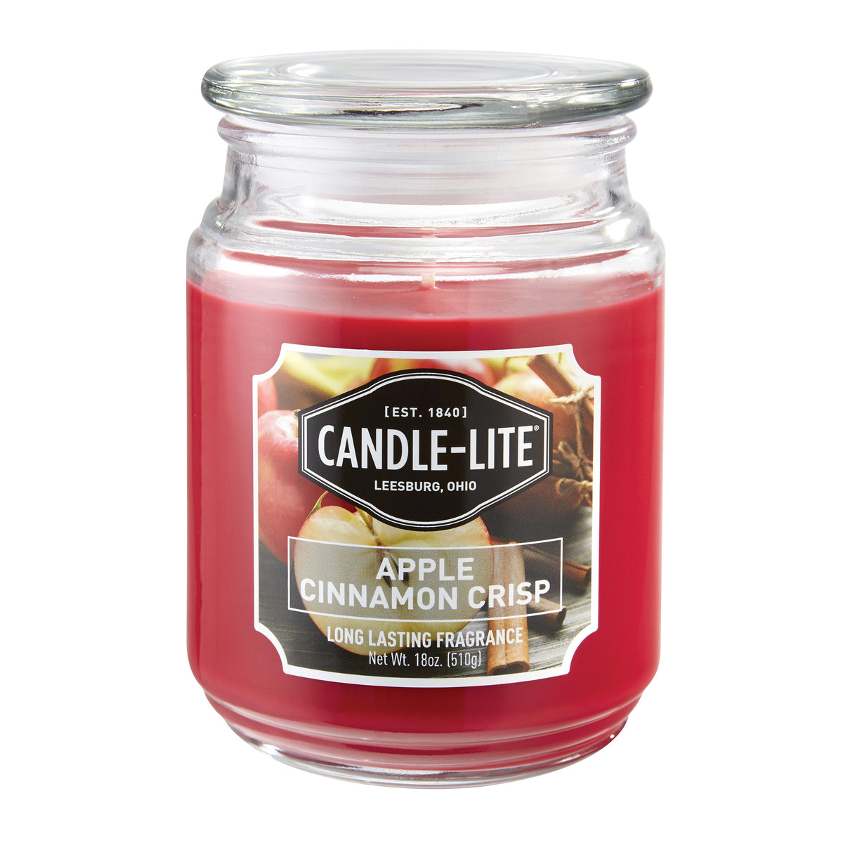 CANDLE-LITE 3297021 Jar Candle, Apple Cinnamon Crisp Fragrance, Crimson Candle, 70 to 110 hr Burning