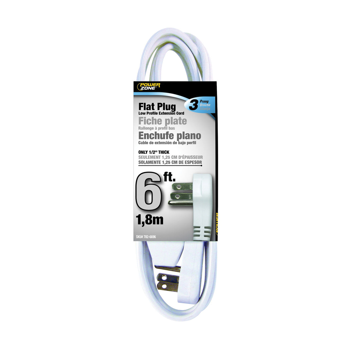 PowerZone OR930606 Extension Cord, 16 AWG Cable, 6 ft L, 13 A, 125 V, White