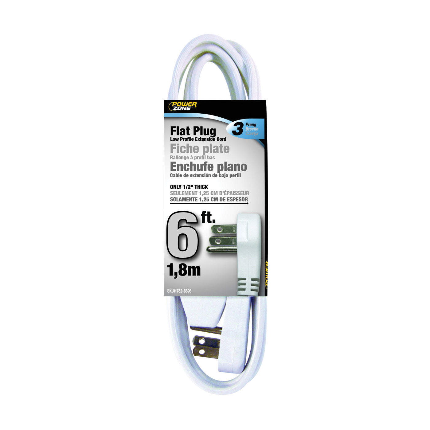 PowerZone OR930606 Extension Cord, 16 AWG Cable, 6 ft L, 13 A, 125 V, White