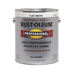 RUST-OLEUM 215968 Enamel Paint, Flat, White, 1 gal, Can, Oil Base, Application: Brush, Roller, Spray