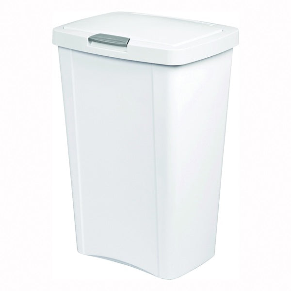 Sterilite TouchTop 10458004 Waste Basket with Latch, 13 gal Capacity, White, 24-3/4 in H