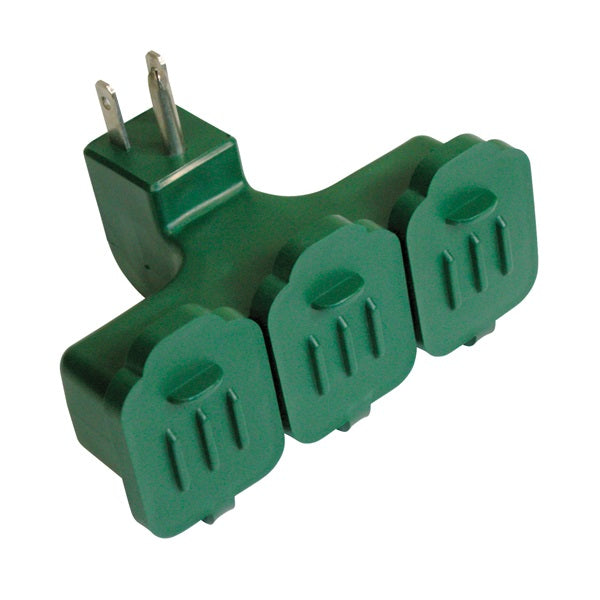 PowerZone ORAD2501 Outlet Adapter, 3 -Outlet, Green