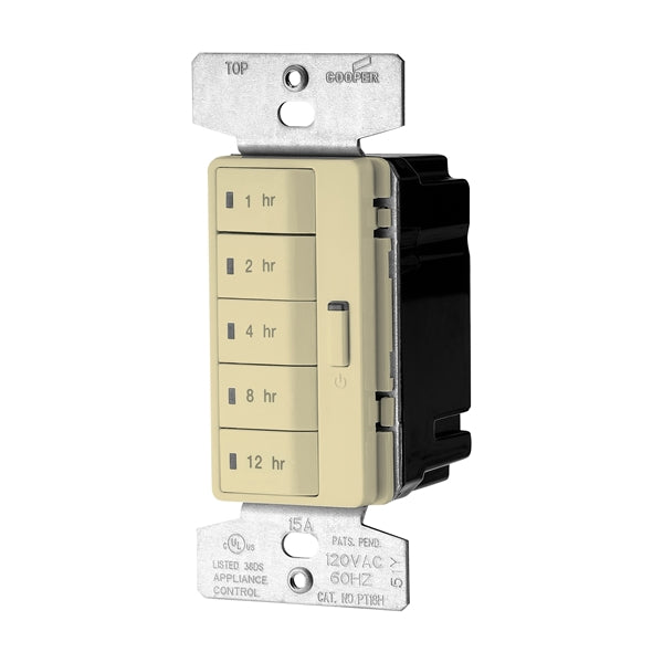 Eaton Wiring Devices PT18H-V-K Hour Timer, 15 A, 120 V, 1800 W, 1, 2, 4, 8, 12 hr Off Time Setting, Ivory