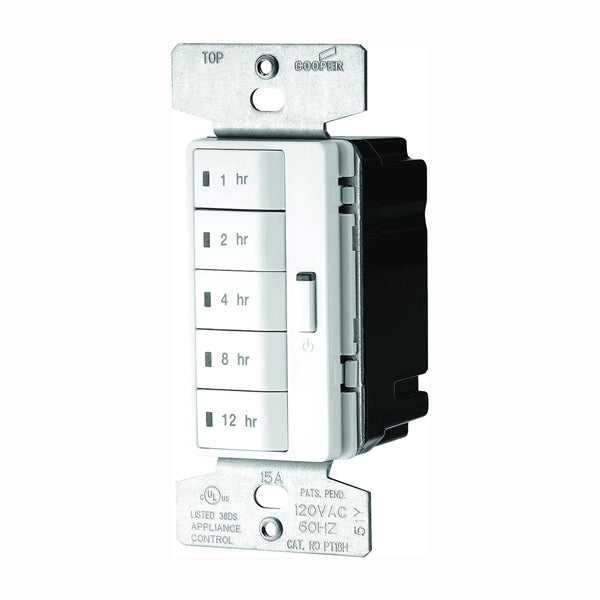 Eaton Wiring Devices PT18H-W-K Hour Timer, 15 A, 120 V, 1800 W, 1, 2, 4, 8, 12 hr Off Time Setting, White