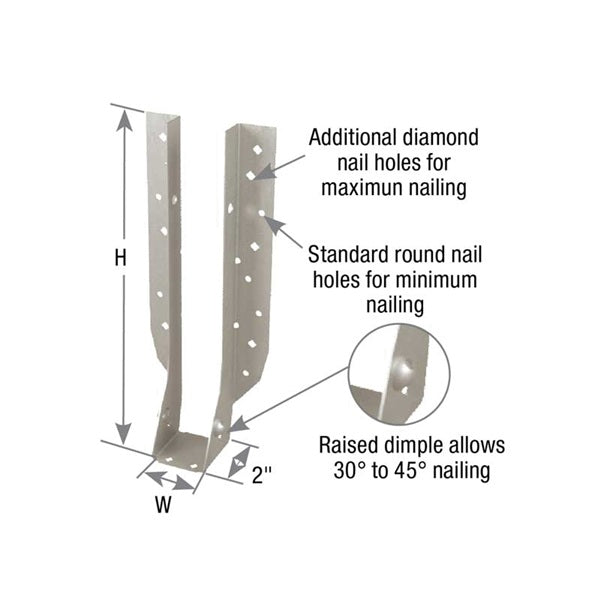 MiTek THF25112 I-Joist Hanger, 11-1/8 in H, 2-1/2 in D, 2-1/2 in W, 2-1/2 x 11-7/8 in, Galvanized Steel, Face Mounting