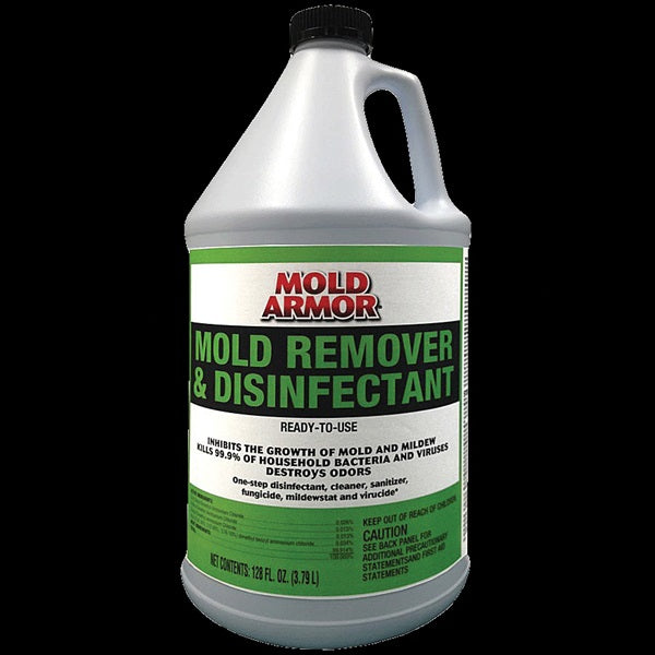 Mold Armor FG550 Mold Remover and Disinfectant, 1 gal, Liquid, Benzaldehyde Organic, Clear