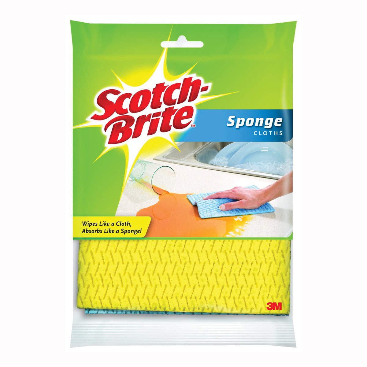 Scotch-Brite 9055 Sponge Cloth, 7.8 in L, 6.8 in W, Cellulose, Blue