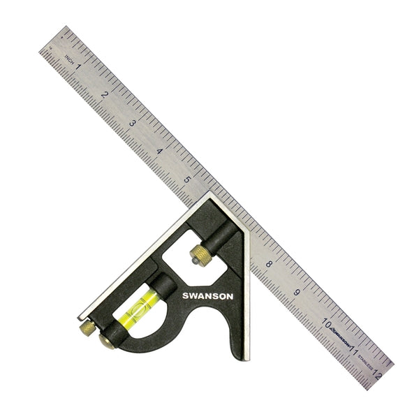 Swanson TC132 Combination Square, 1 in W Blade, 12 in L Blade, SAE Graduation, Stainless Steel Blade