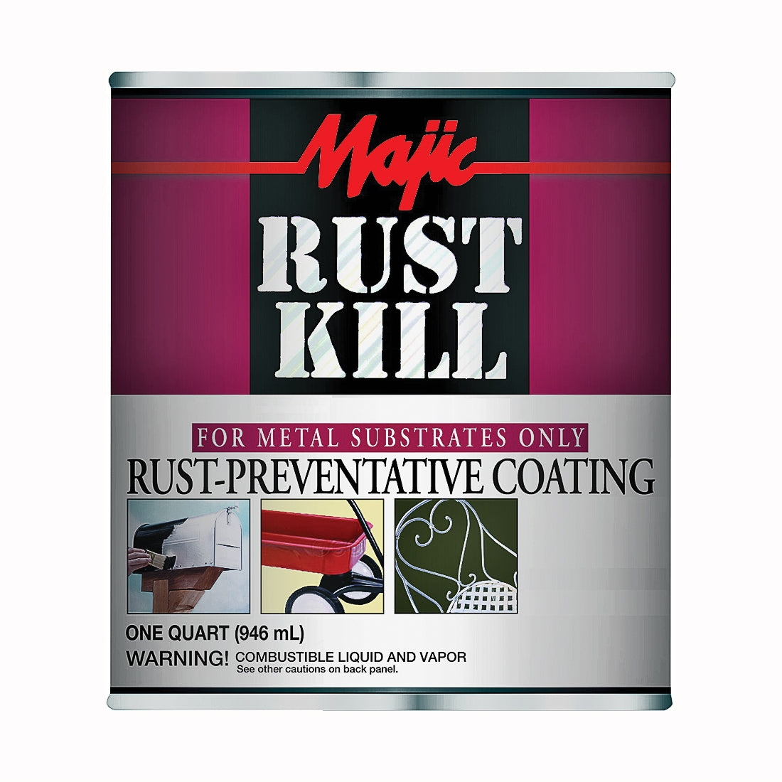 Majic Paints Rustkill Series 8-6022-2 Enamel Paint, Semi-Gloss, Black, 1 qt, Can, Oil Base
