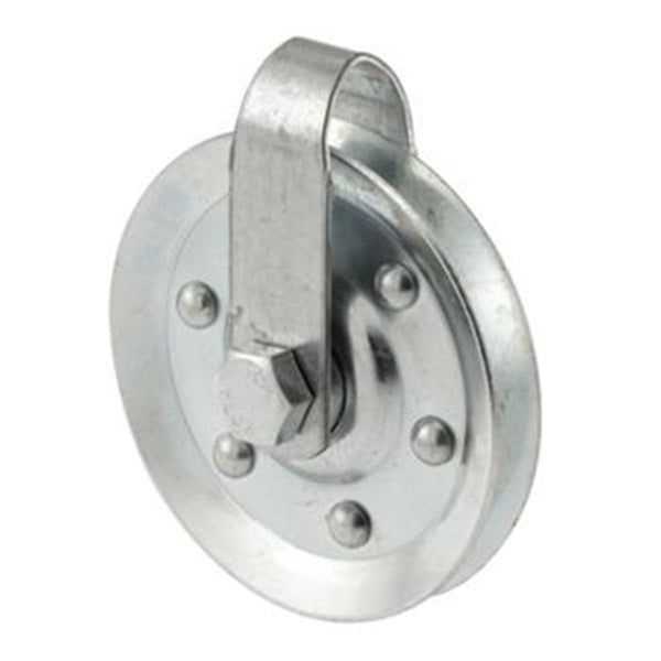 Prime-Line GD 52109 Pulley with Strap and Axle Bolt, 3 in Dia, 5/16 in Dia Bore, Galvanized Steel
