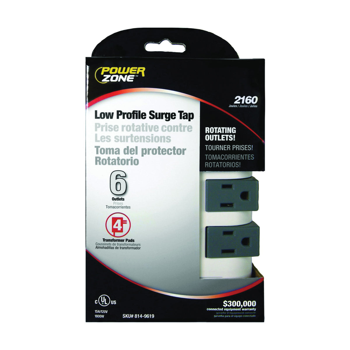 PowerZone OR503105 Surge Protector Tap, 6 -Outlet, 2160 J Energy