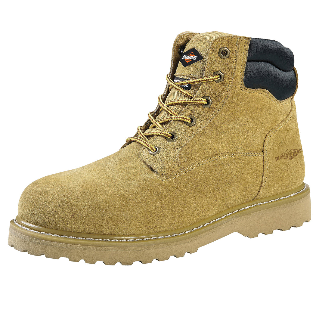 Diamondback Work Boots, 12, Extra Wide W, Tan, Leather Upper, Lace-Up, Steel Toe, With Lining