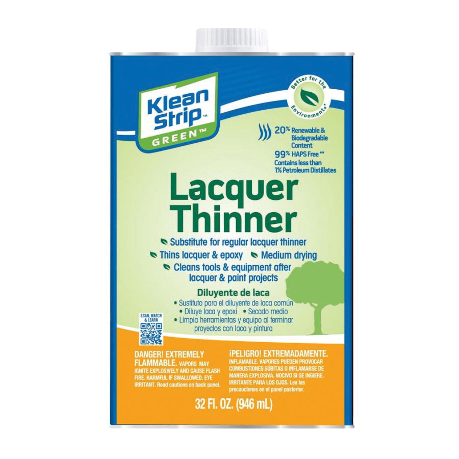 Klean Strip QKGL75009 Lacquer Thinner, Liquid, Water White, 1 qt, Can