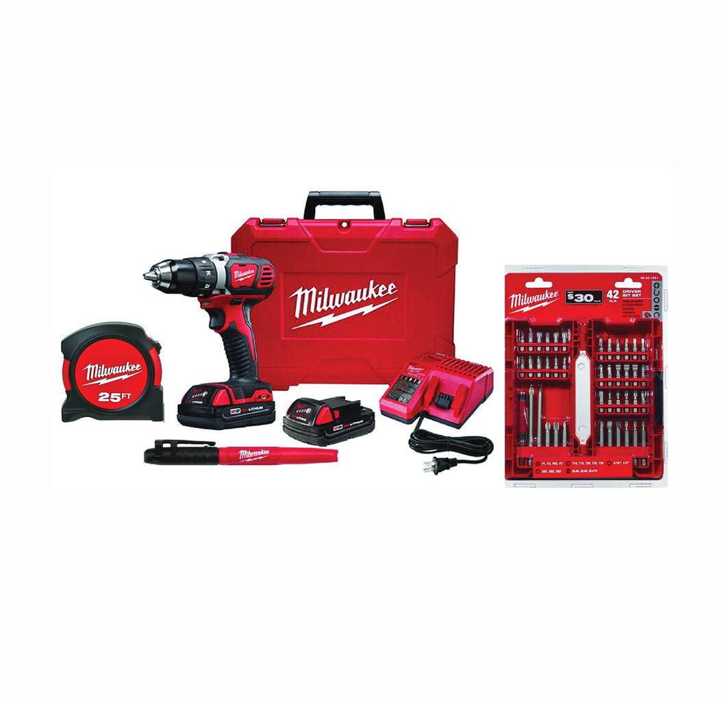 Milwaukee 2606-22CTP Drill/Driver Kit, Battery Included, 18 V, 1.5 Ah, 1/2 in Chuck