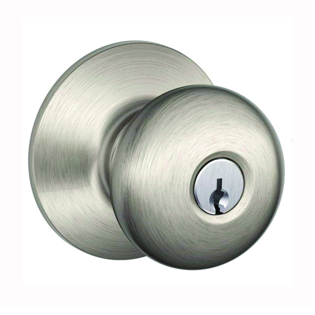 Schlage Plymouth Series F51A PLY 619 Keyed Entry Knob, Solid Brass/Zinc, Satin Nickel