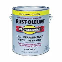 RUST-OLEUM 7543402 Enamel Paint, Gloss, Safety Yellow, 1 gal, Can, Oil Base, Application: Brush, Roller, Spray