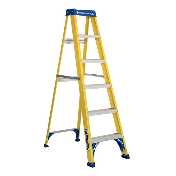 Louisville FS2006 Step Ladder, 6 ft H, Type I Duty Rating, Fiberglass, 250 lb