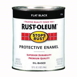 Stops Rust 7776502 Enamel Paint, Flat, Black, 1 qt, Can, Oil Base, Application: Brush, Roller, Spray