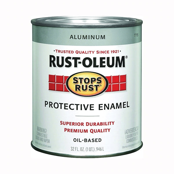 Stops Rust 7715502 Enamel Paint, Metallic, Aluminum, 1 qt, Can, Oil Base, Application: Brush, Roller, Spray