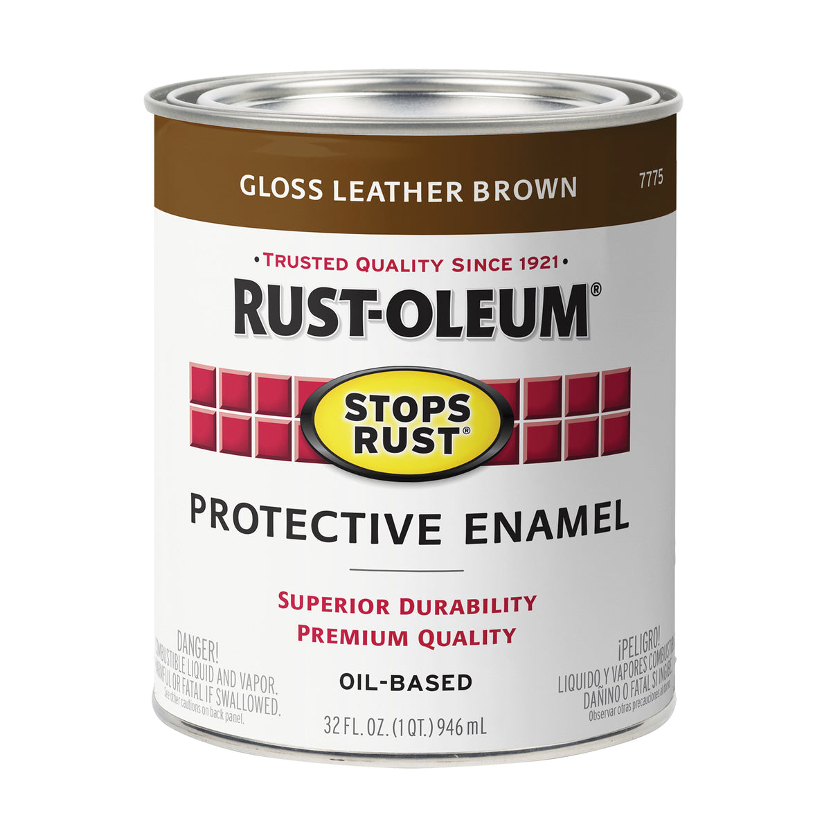 Stops Rust 7775502 Enamel Paint, Gloss, Leather Brown, 1 qt, Can, Oil Base, Application: Brush, Roller, Spray