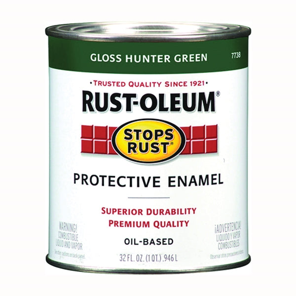Stops Rust 7738502 Enamel Paint, Gloss, Hunter Green, 1 qt, Can, Oil Base, Application: Brush, Roller, Spray