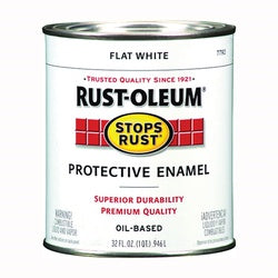 Stops Rust 7790502 Enamel Paint, Flat, White, 1 qt, Can, Oil Base, Application: Brush, Roller, Spray