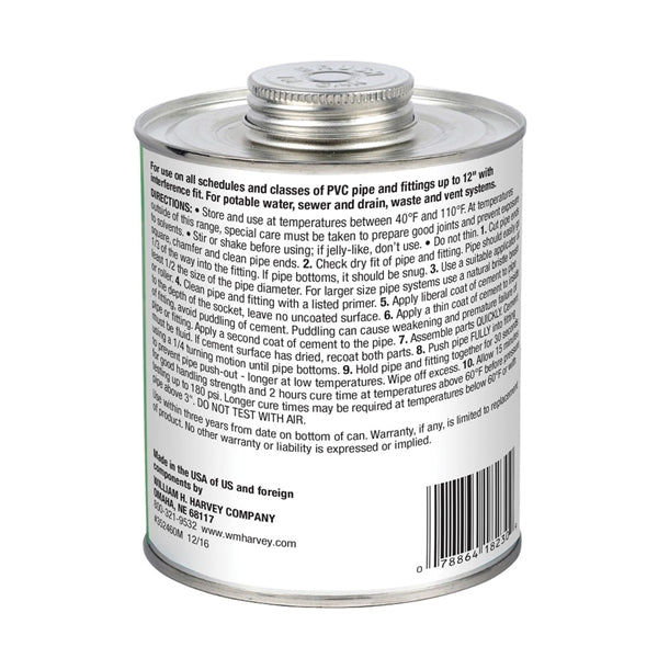 Harvey 018230-12 Solvent Cement, 32 oz Can, Liquid, Clear
