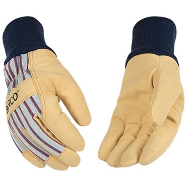 Kinco 1927KW-Y Protective Gloves with Kint Wirst, Wing Thumb, Knit Wrist Cuff, Tan