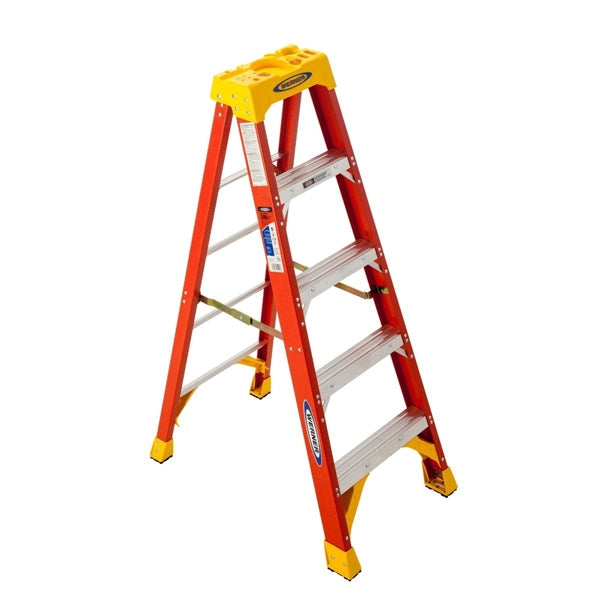 WERNER 6205 Step Ladder, 5 ft H, Type IA Duty Rating, Fiberglass, 300 lb