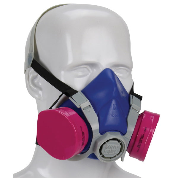 SAFETY WORKS SWX00319 Toxic Dust Respirator, M Mask, P100 Filter Class, 99.97 % Filter Efficiency, Blue