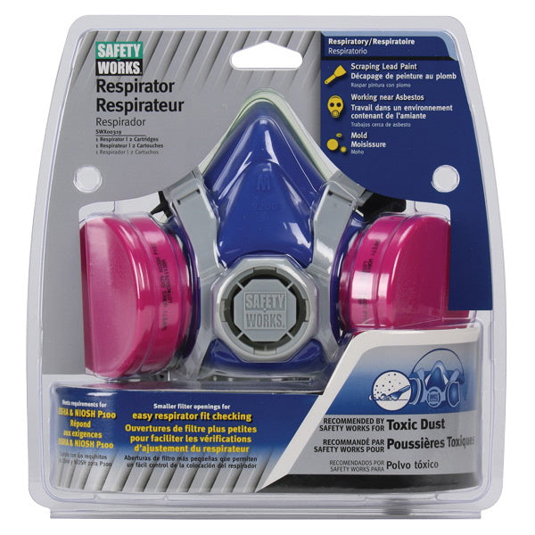 SAFETY WORKS SWX00319 Toxic Dust Respirator, M Mask, P100 Filter Class, 99.97 % Filter Efficiency, Blue
