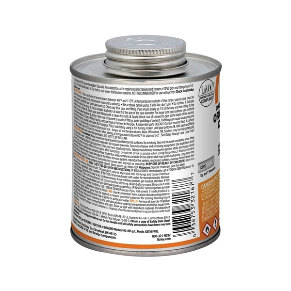 Oatey 32167 Solvent Cement, 16 oz Can, Liquid, Orange