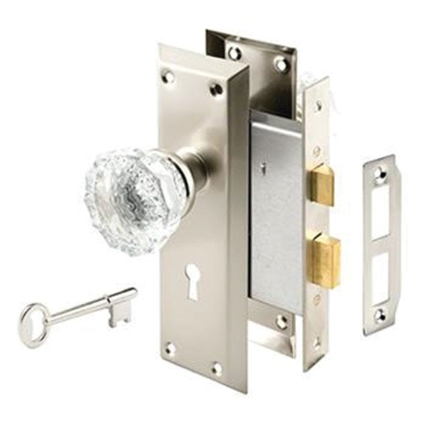 Defender Security E 2496 Door Lockset, Keyed Key, Steel, Satin, 2-3/8 in Backset, 1-1/4 in Thick Door, Residential